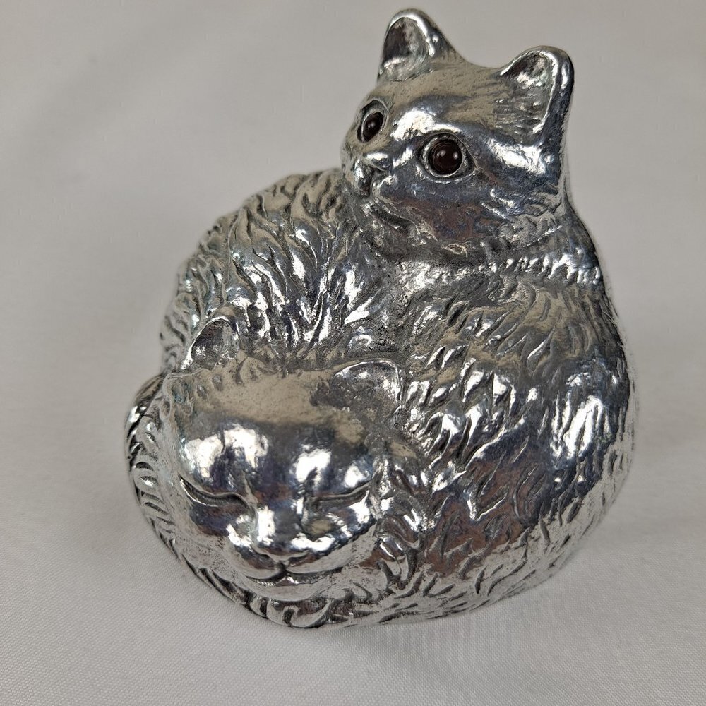 Arthur Court Silver Silver Paperweight Figure of 2 Cats Curled Up Signed Vintage
